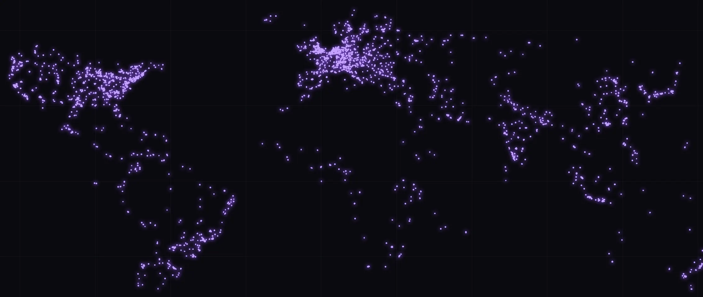 World map of tracked data center locations, one dot per facility location